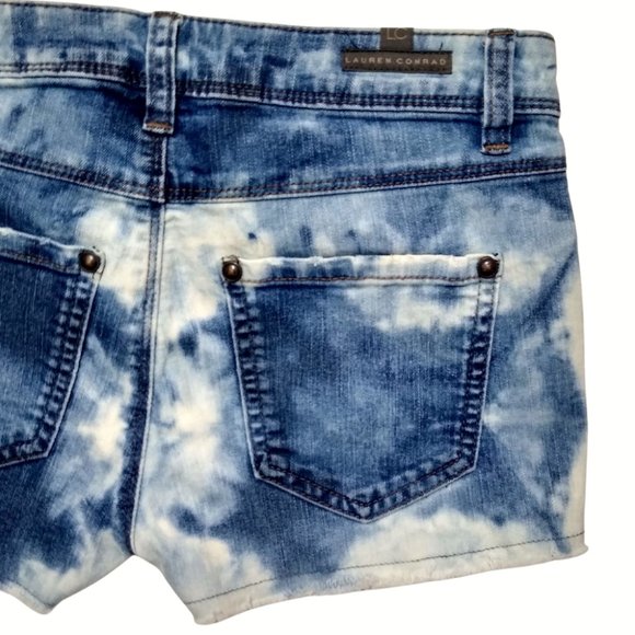 Lauren Conrad Denim Cutoffs sz 0 Jean Shorts Tie Dye 2" upcycled bleach - Picture 4 of 4